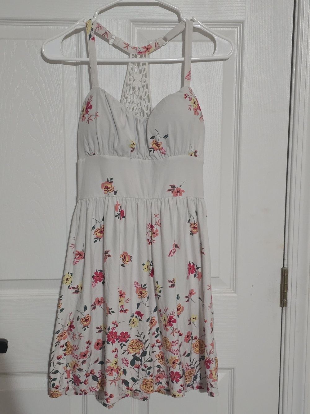 White Floral Sundress with Pink & Yellow Blooms